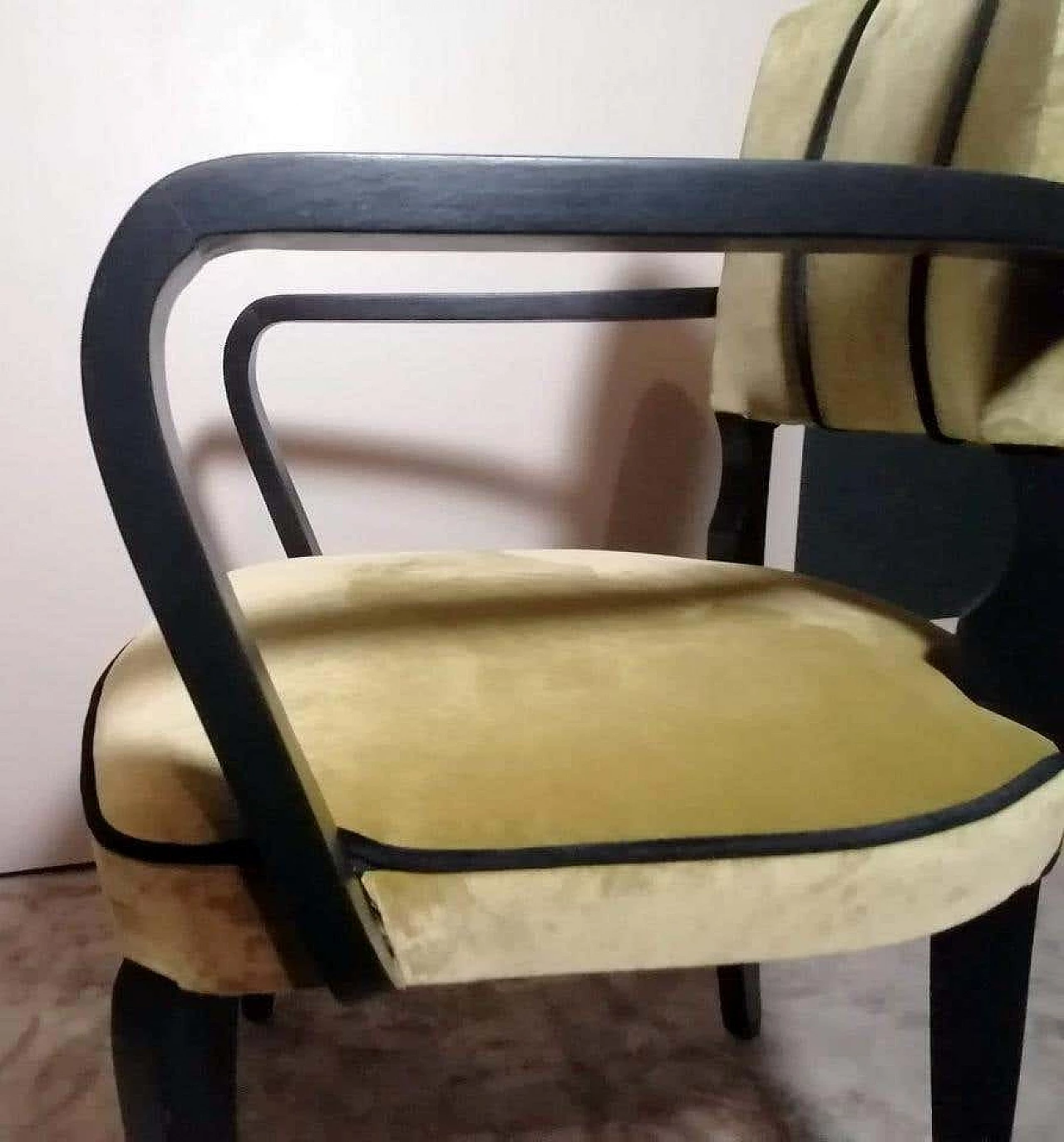 Pair of Bridge armchairs in black lacquered wood, 1950s 16