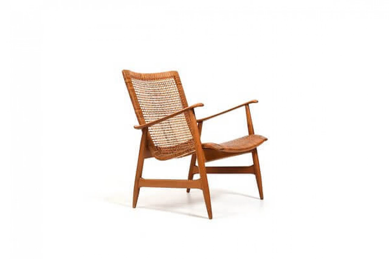 Cane and beech armchair attributed to Ib Kofod-Larsen, 1950s 1