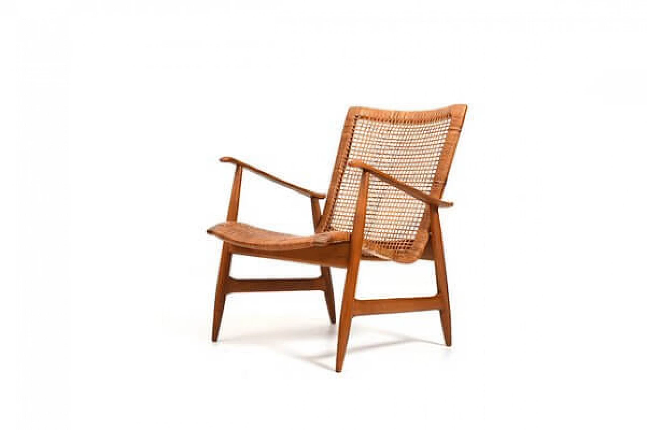 Cane and beech armchair attributed to Ib Kofod-Larsen, 1950s 2