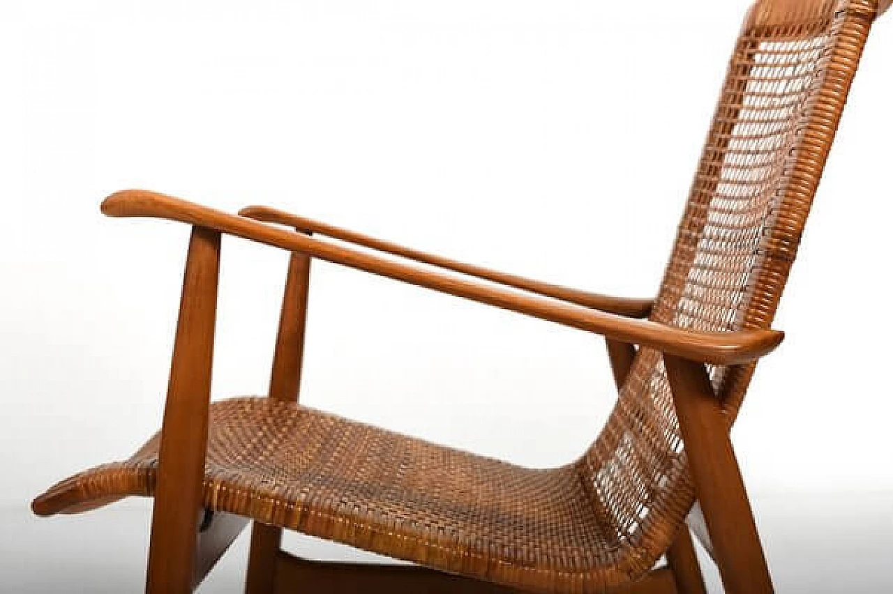 Cane and beech armchair attributed to Ib Kofod-Larsen, 1950s 5