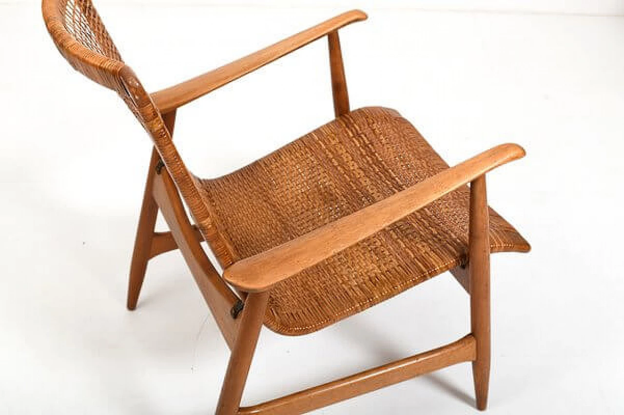 Cane and beech armchair attributed to Ib Kofod-Larsen, 1950s 7