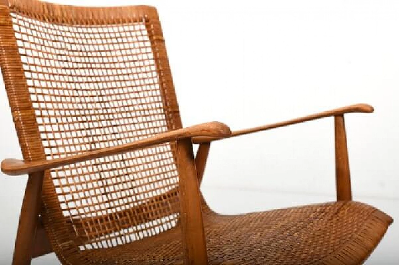 Cane and beech armchair attributed to Ib Kofod-Larsen, 1950s 8