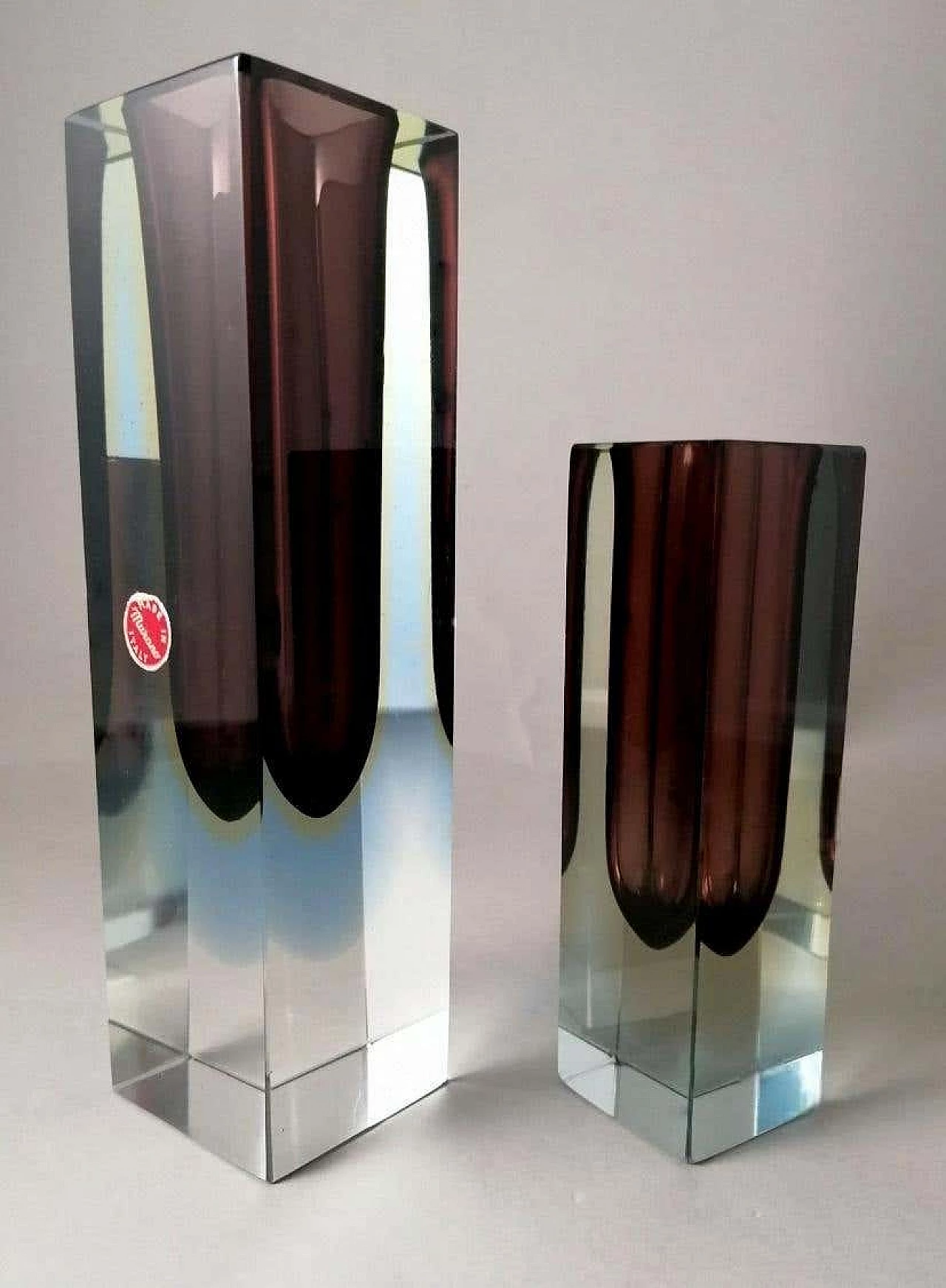 Pair of coloured submerged Murano glass vases, 1960s 1