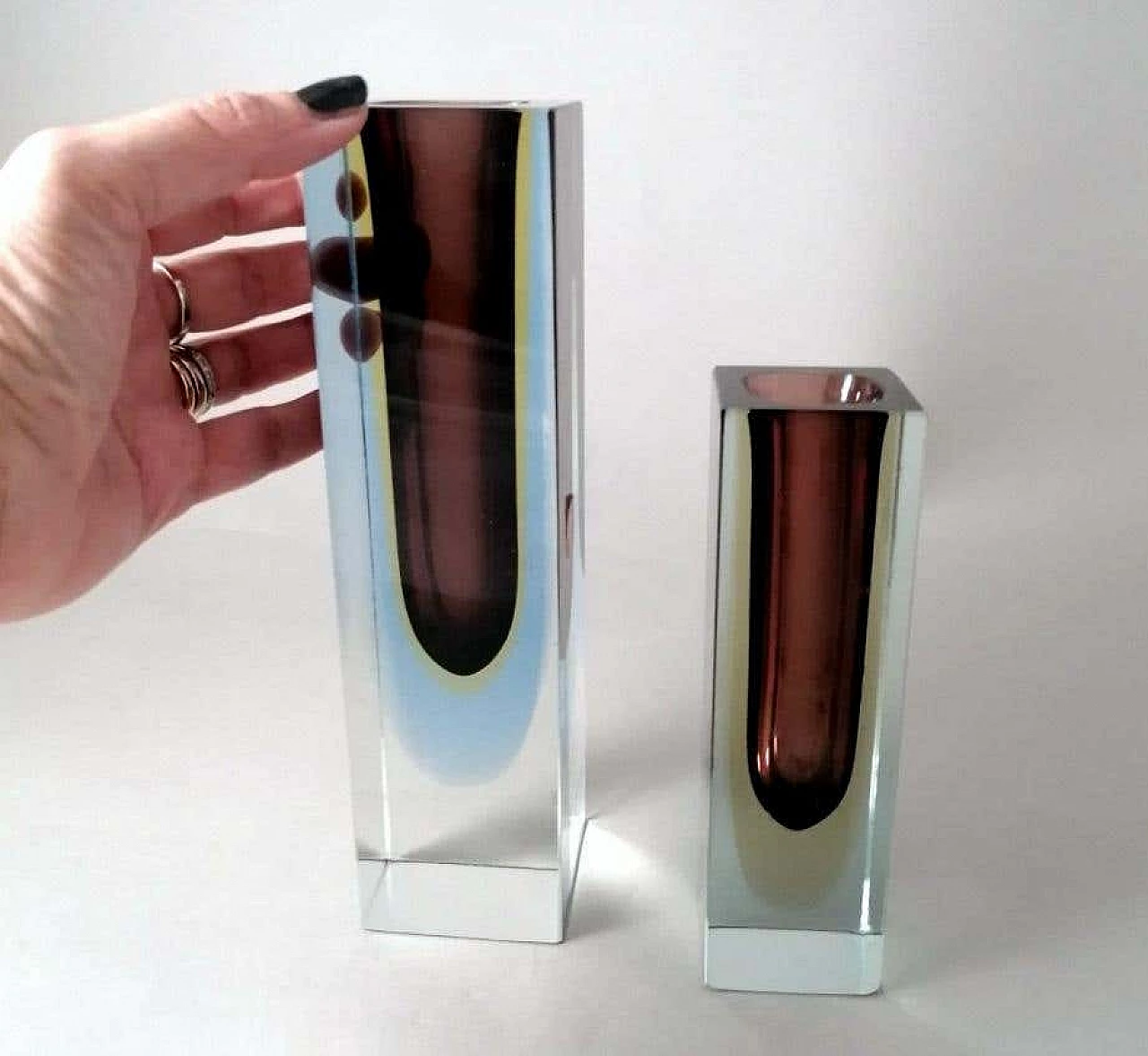 Pair of coloured submerged Murano glass vases, 1960s 15
