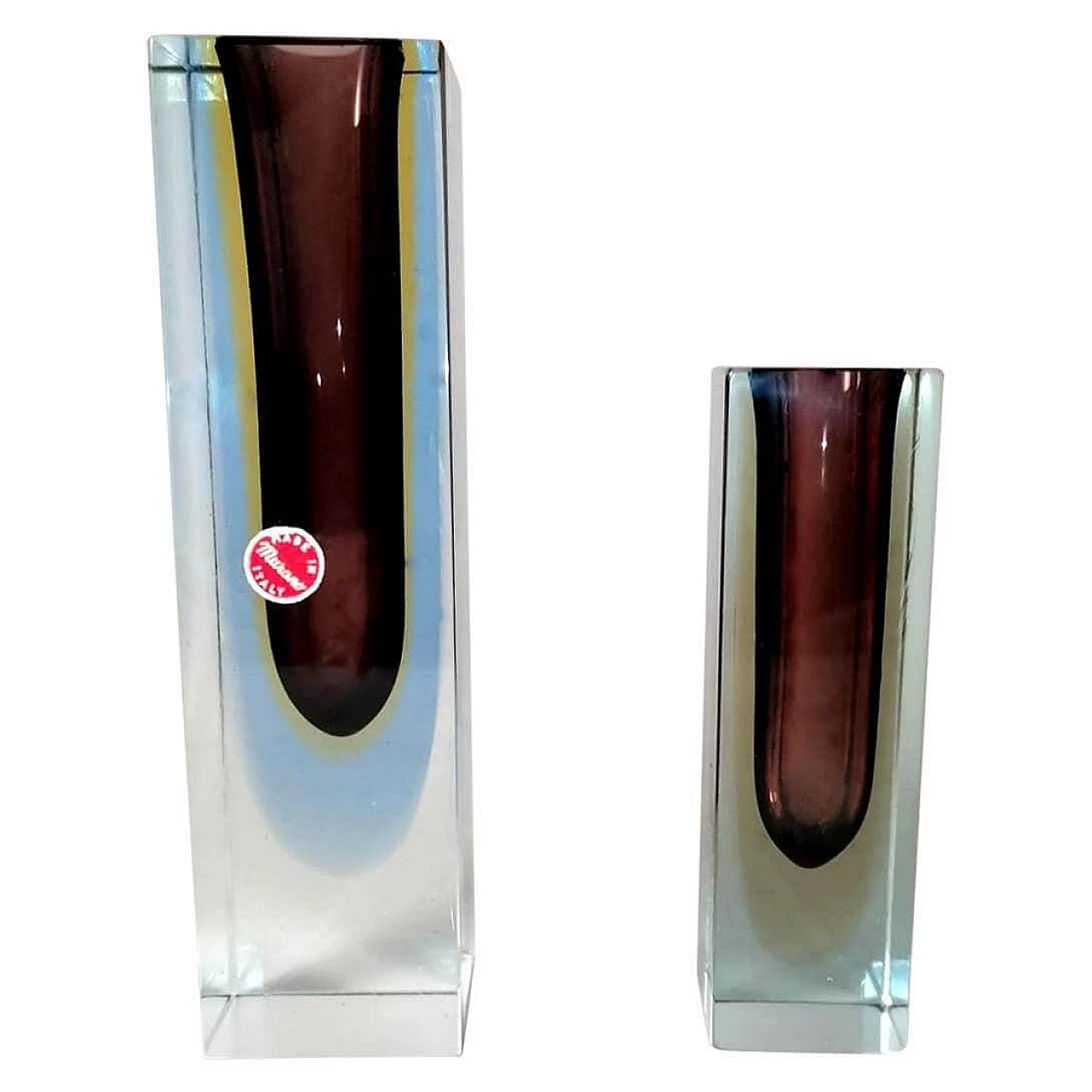 Pair of coloured submerged Murano glass vases, 1960s 16