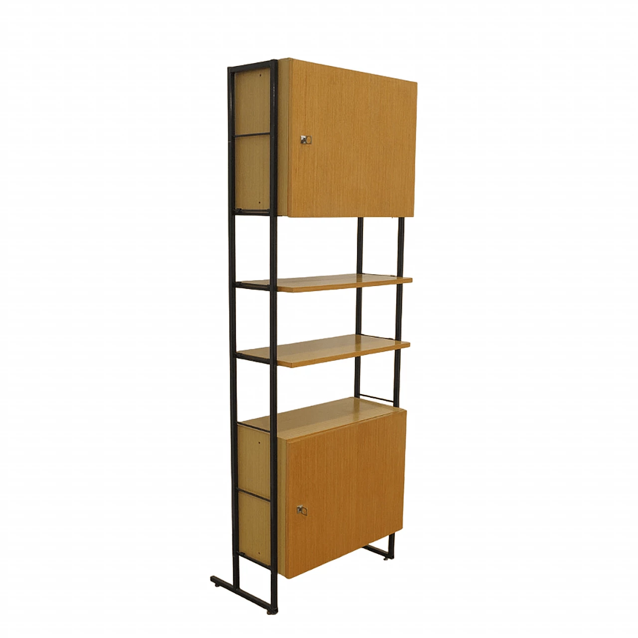 Czechoslovakian wood, plywood and iron bookcase, 1980s 1