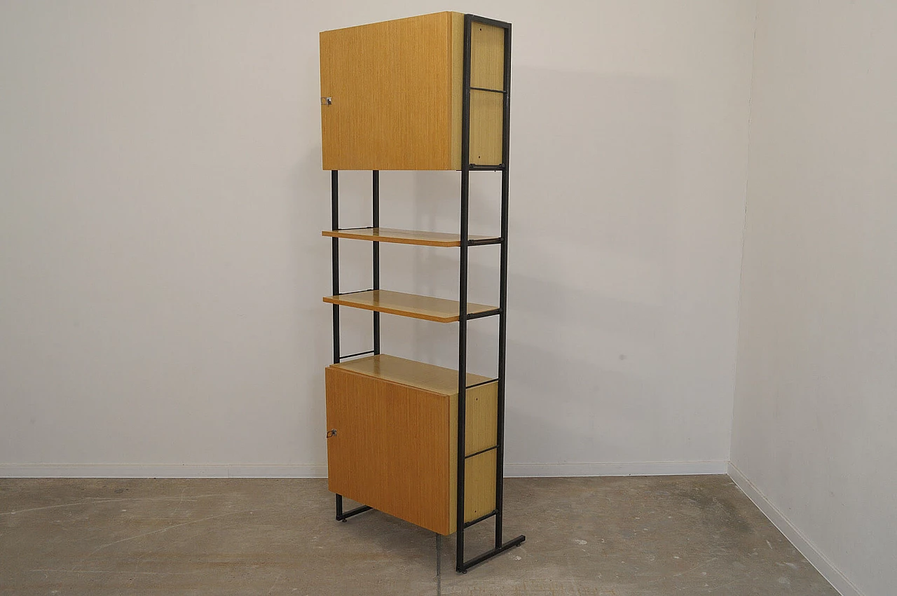 Czechoslovakian wood, plywood and iron bookcase, 1980s 13