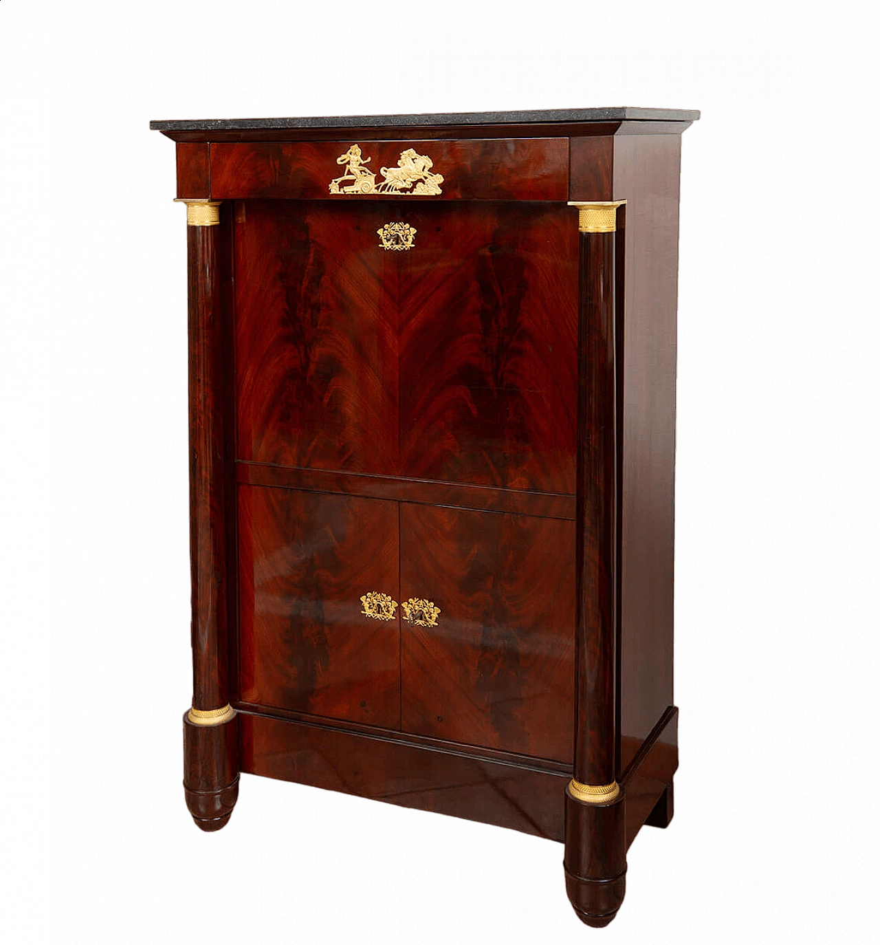 Mahogany feather Empire secrétaire with gilded bronze grafts, 19th century 11