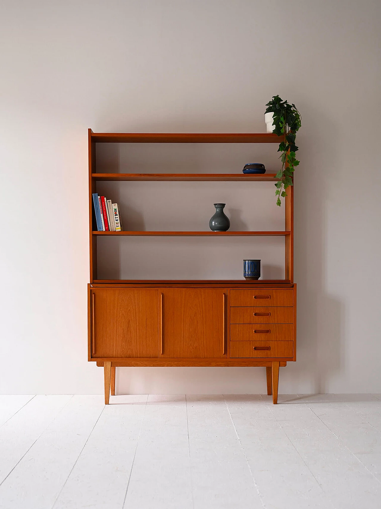 Libreria svedese in legno con scrittoio estraibile, anni '60 1