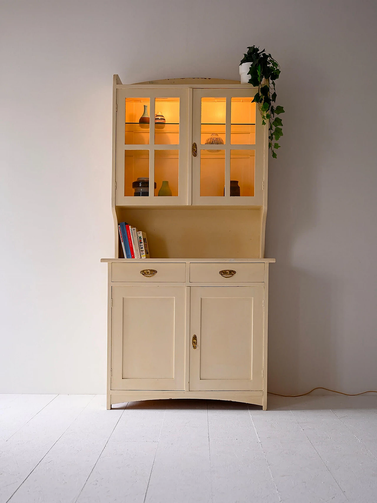 Scandinavian lacquered wooden sideboard with glass doors, 1960s 1