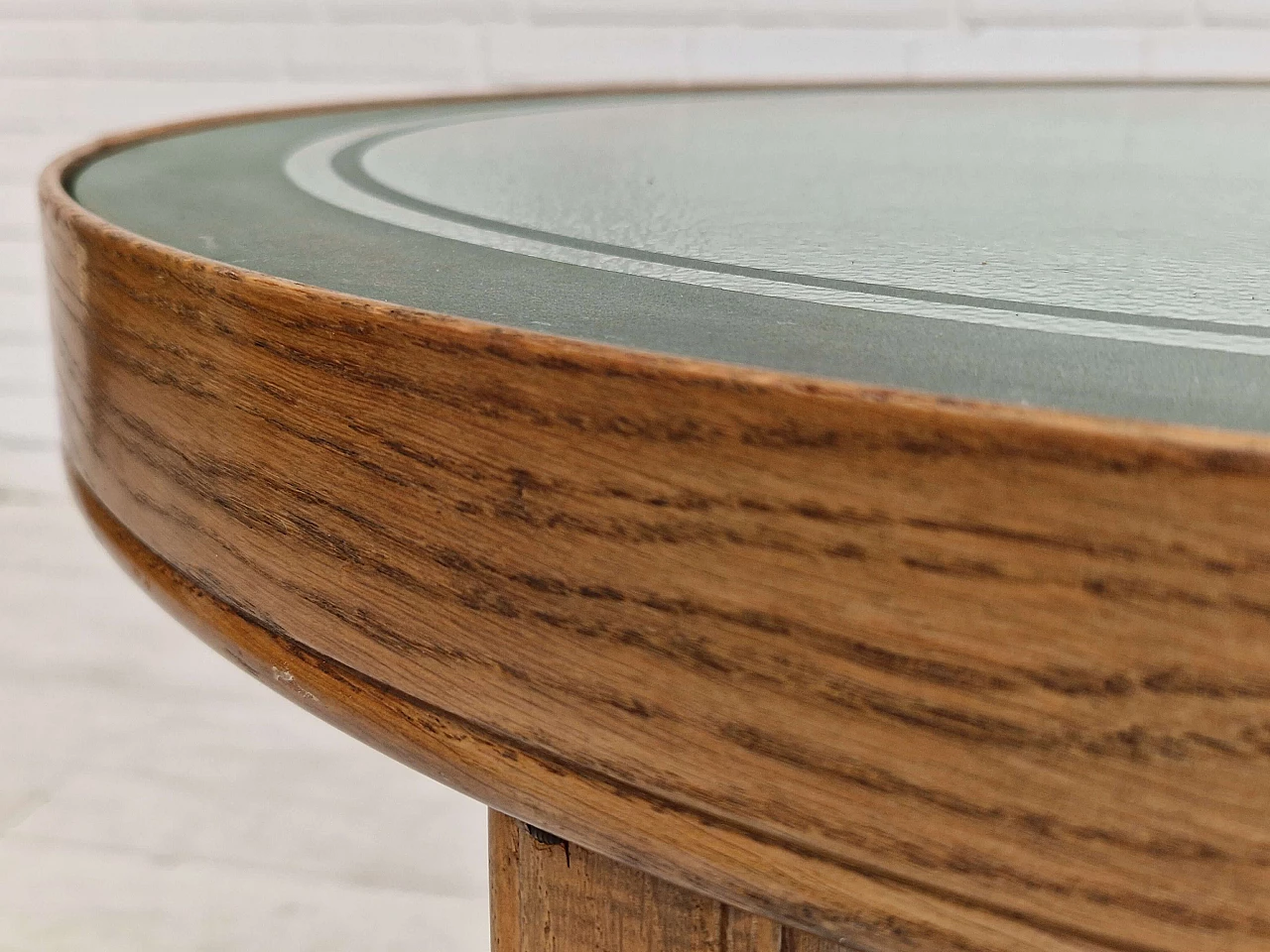 Danish round oak coffee table with glass top, 1950s 2