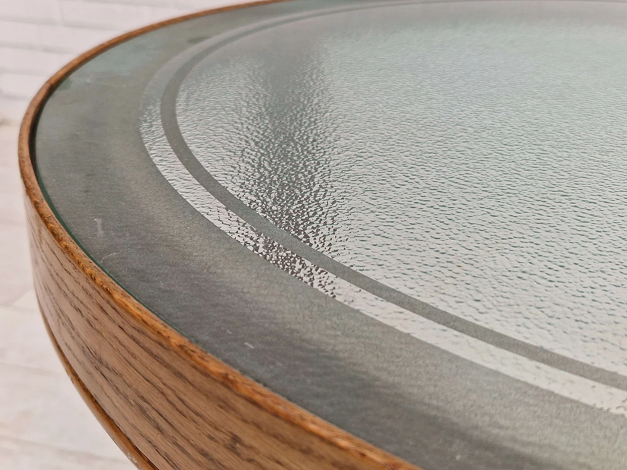 Danish round oak coffee table with glass top, 1950s 3