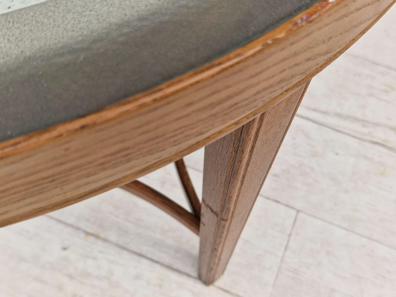 Danish round oak coffee table with glass top, 1950s 5