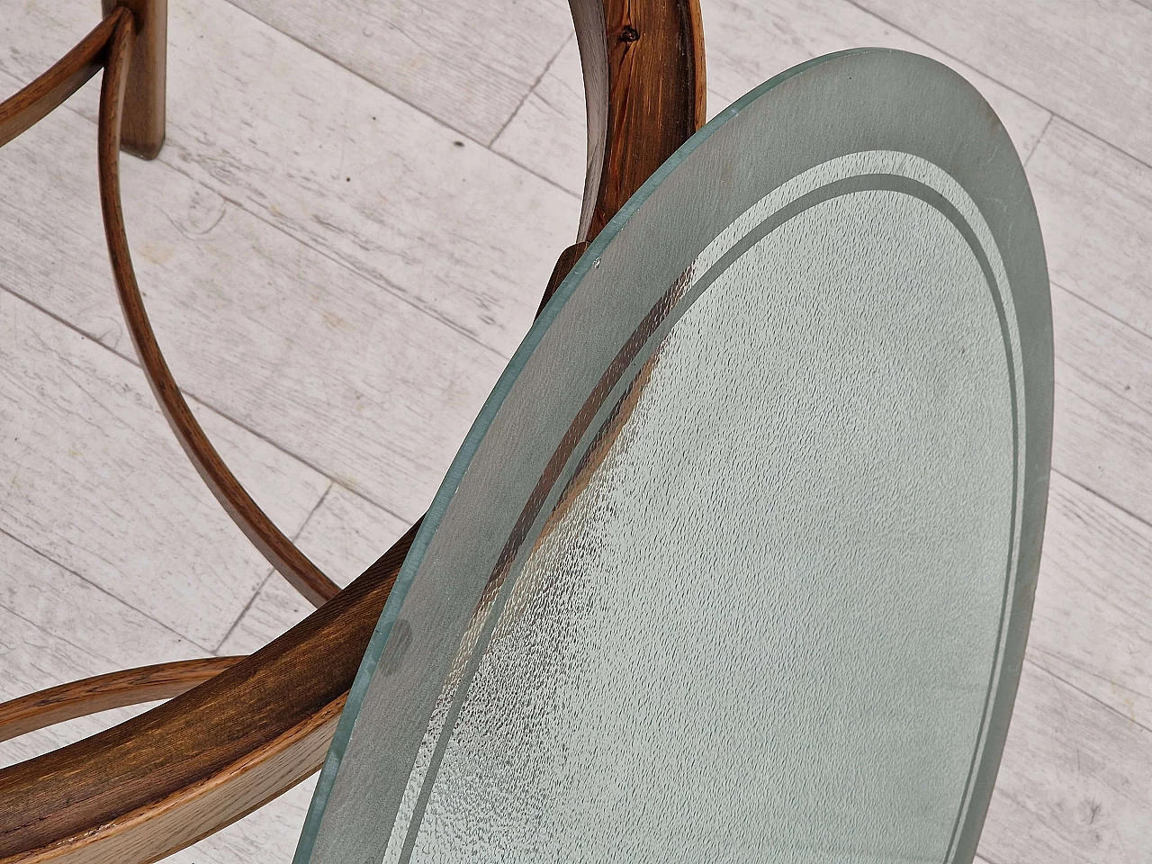 Danish round oak coffee table with glass top, 1950s 12