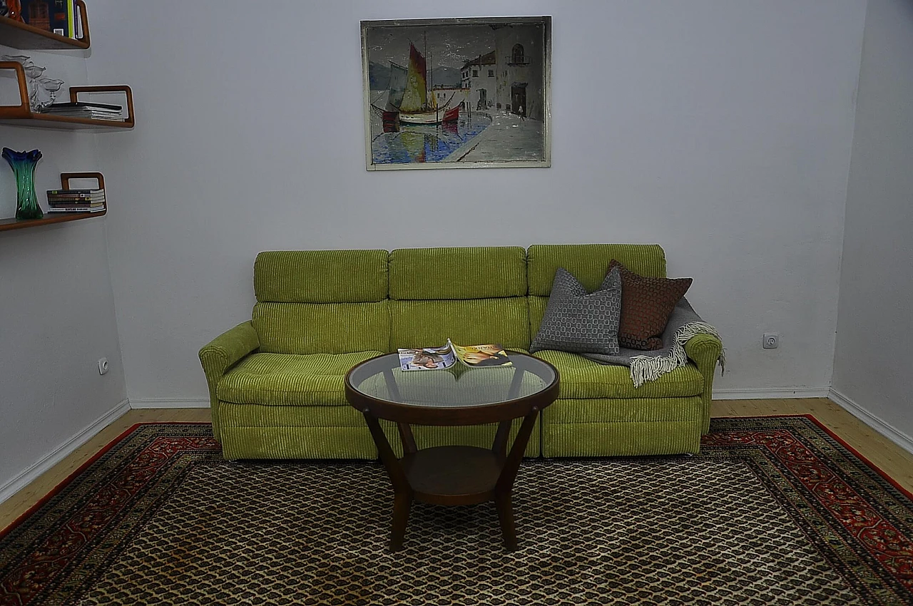 Three-module sofa in green corduroy with chrome-plated steel legs, 1970s 3