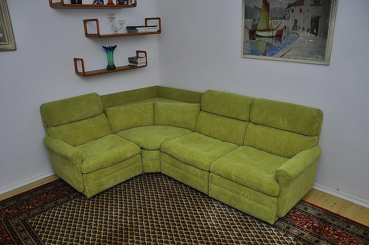 Modular green corduroy corner sofa, 1970s 2