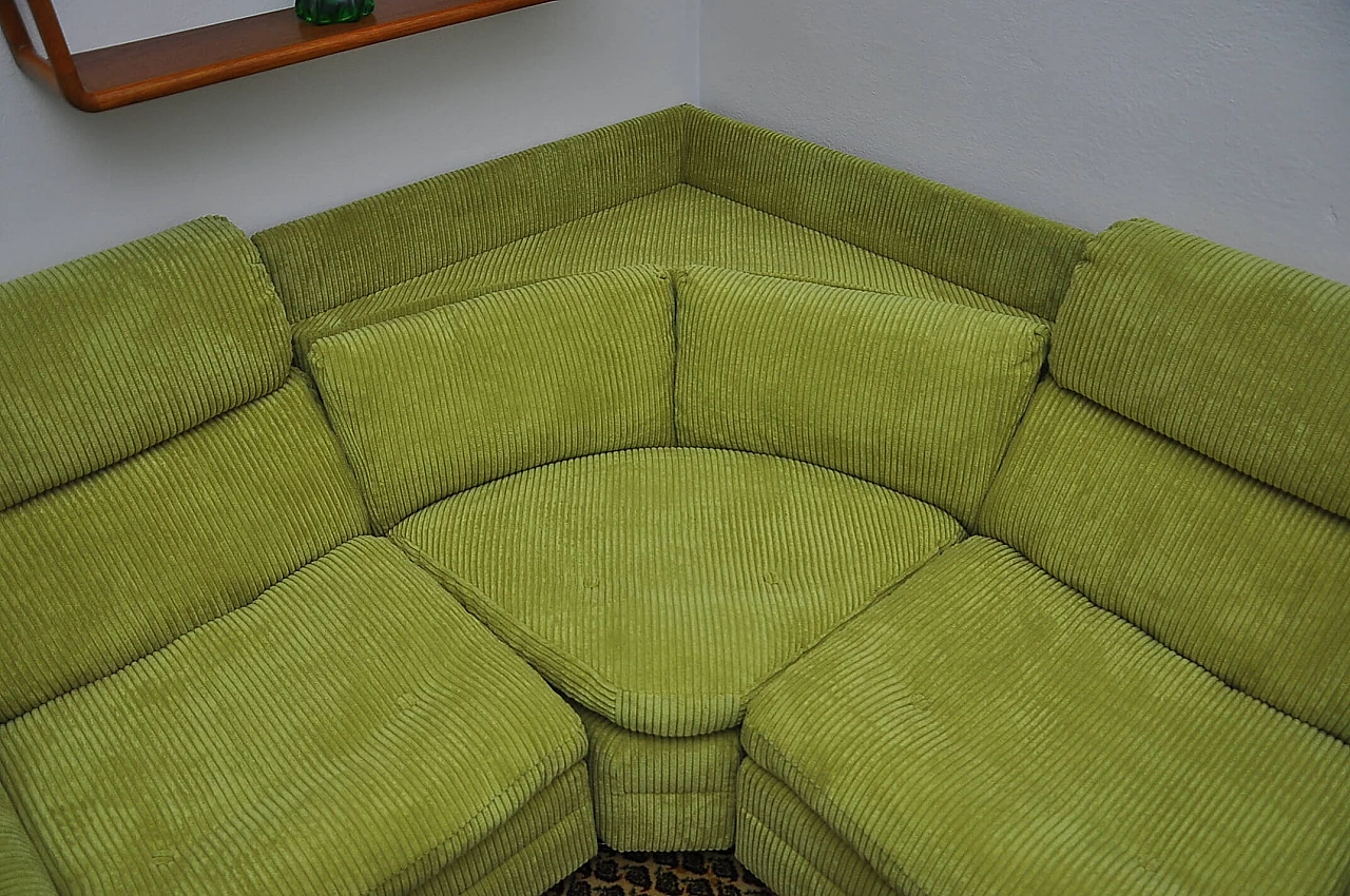 Modular green corduroy corner sofa, 1970s 3