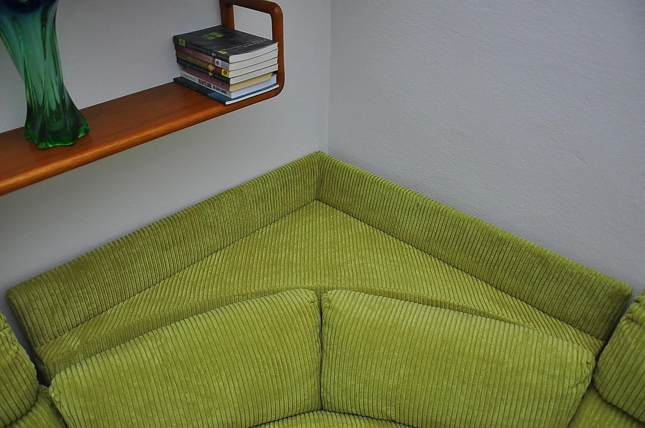 Modular green corduroy corner sofa, 1970s 4