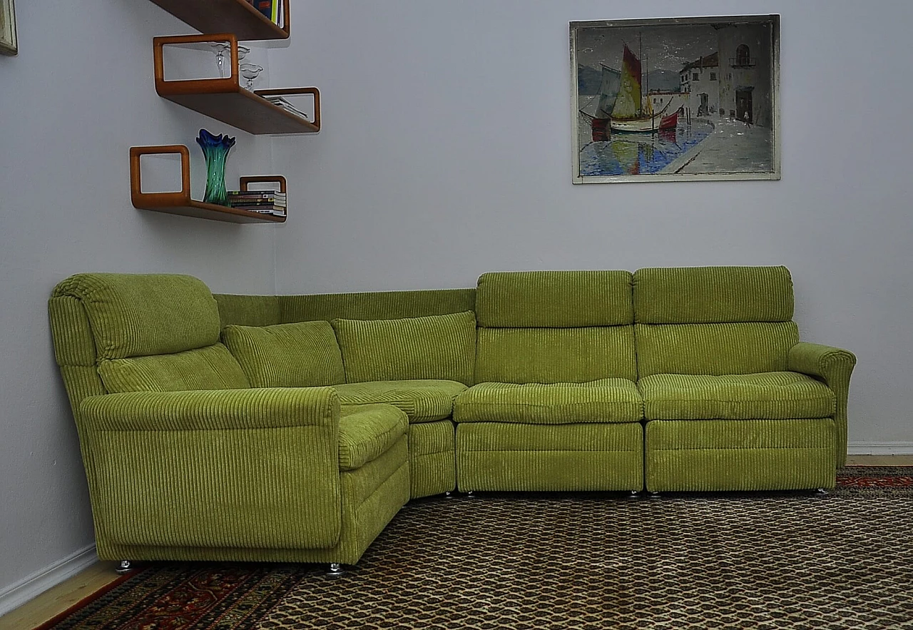 Modular green corduroy corner sofa, 1970s 6