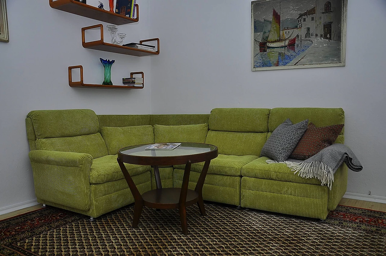 Modular green corduroy corner sofa, 1970s 7