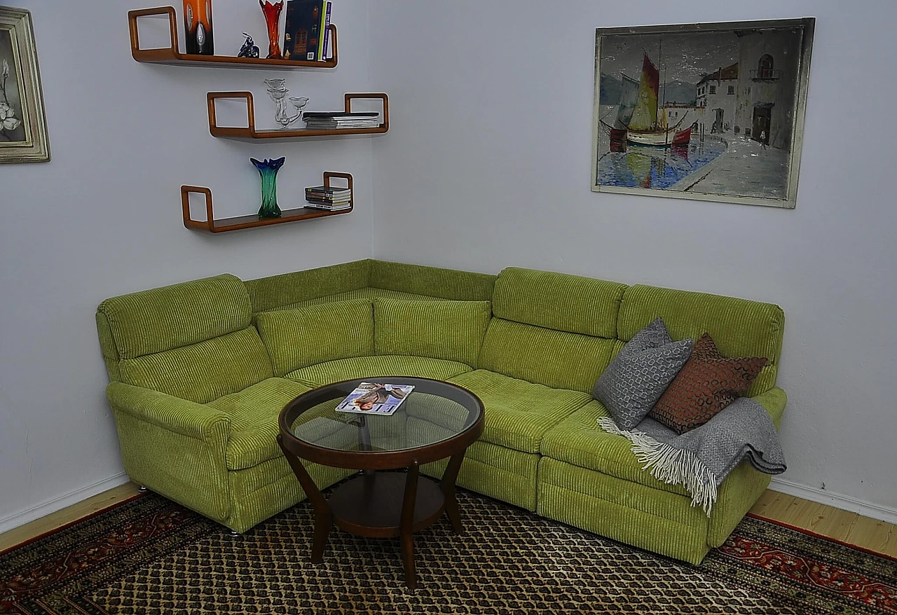 Modular green corduroy corner sofa, 1970s 12