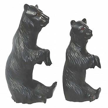 Pair of treen Black Forest begging bears with glass eyes, 19th century