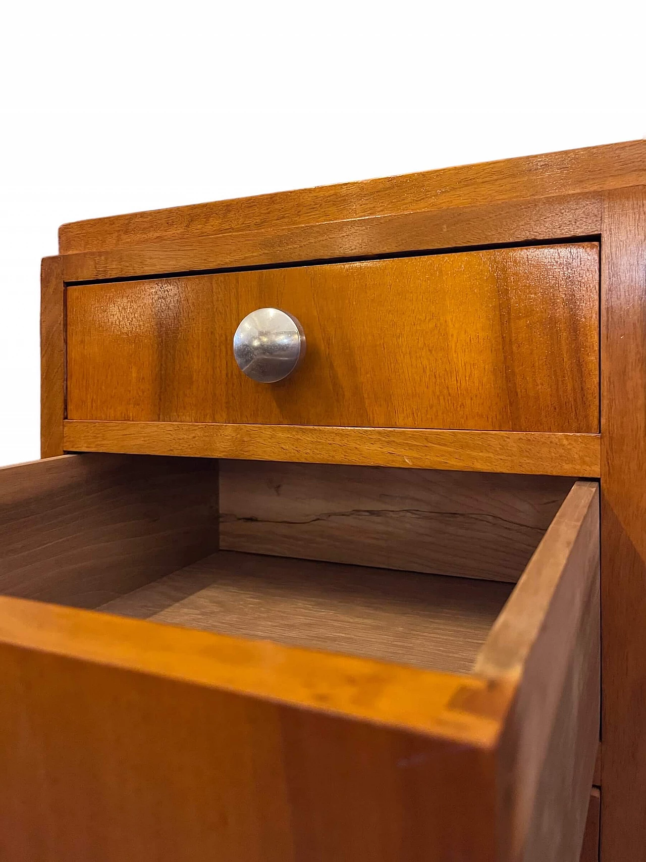 Art Deco walnut centre desk with nickel-plated knobs, 1930s 1