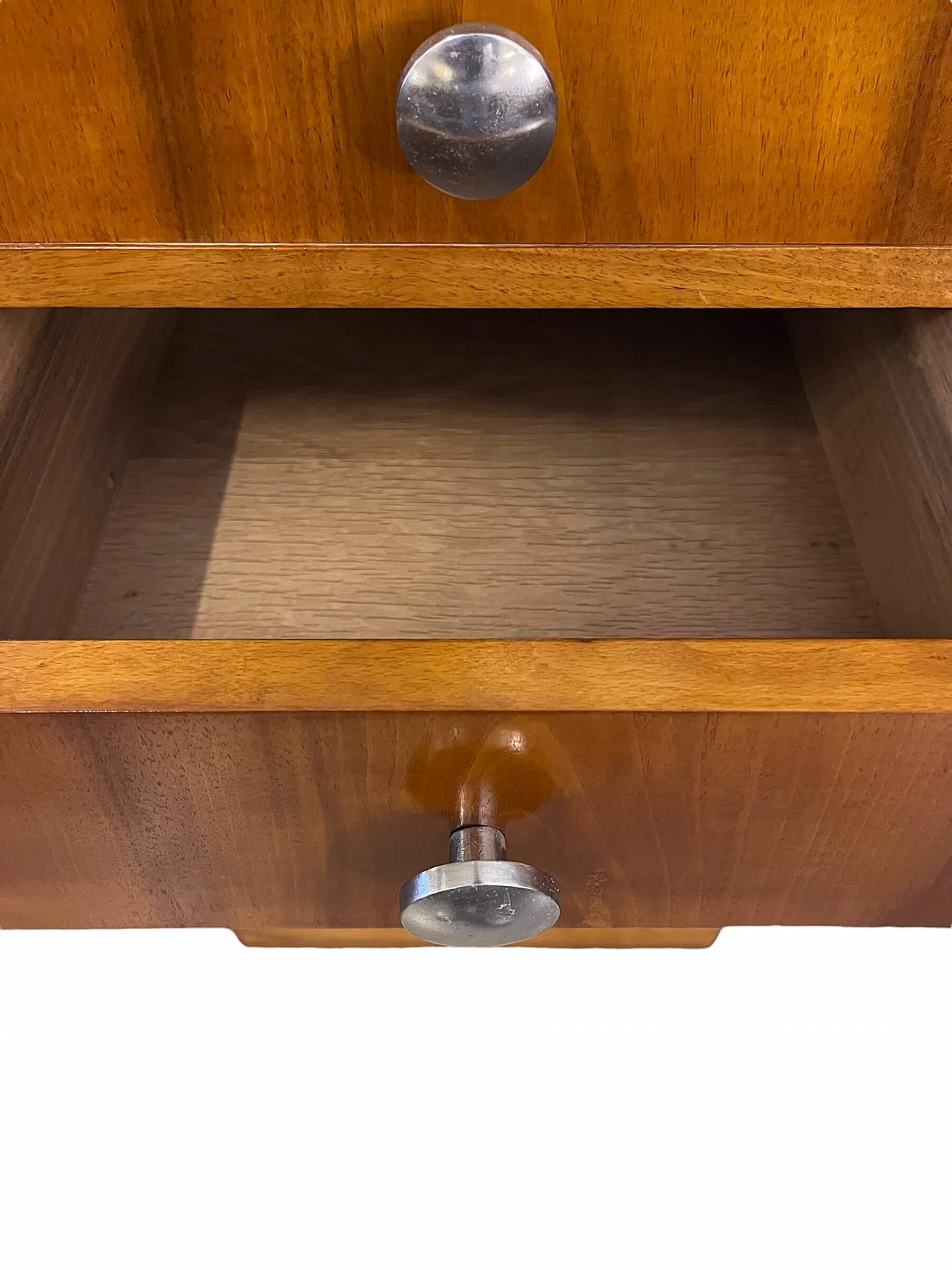 Art Deco walnut centre desk with nickel-plated knobs, 1930s 7