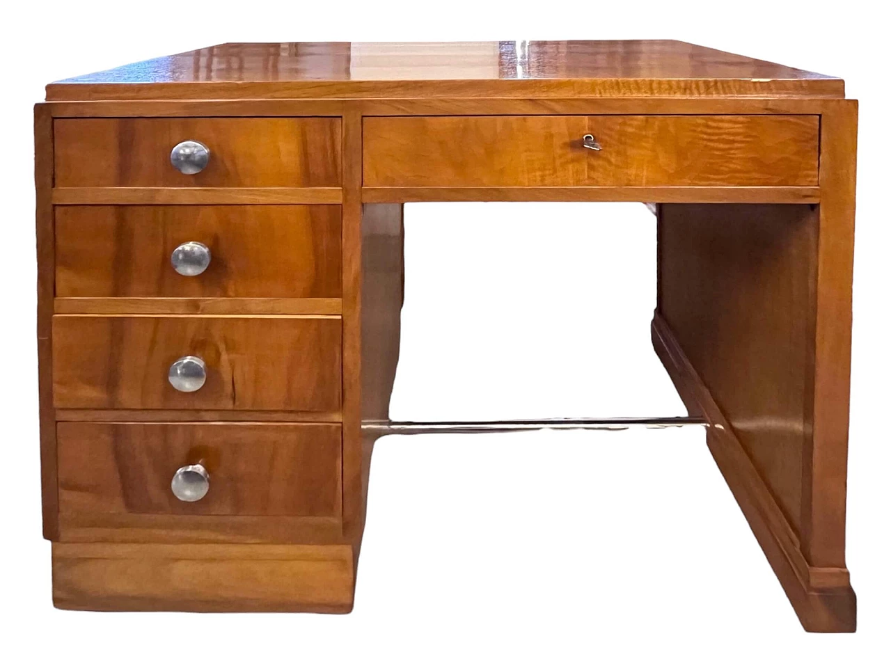 Art Deco walnut centre desk with nickel-plated knobs, 1930s 11