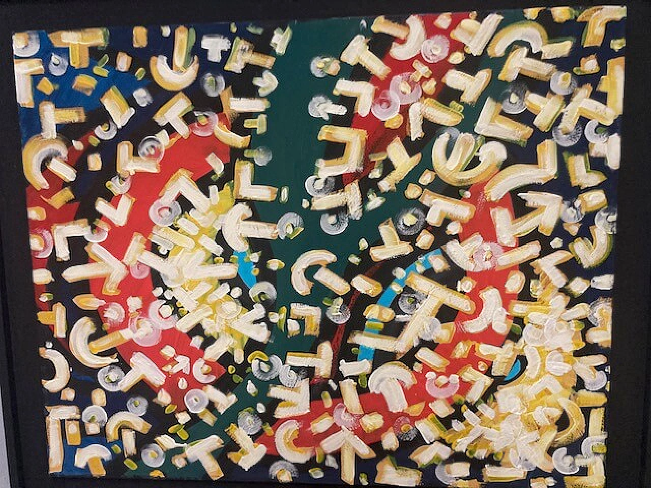 Acrylic enamel painting on canvas with black frame, early 20th century 2