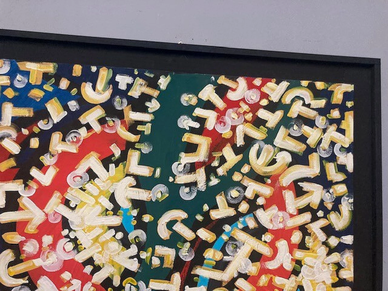 Acrylic enamel painting on canvas with black frame, early 20th century 4