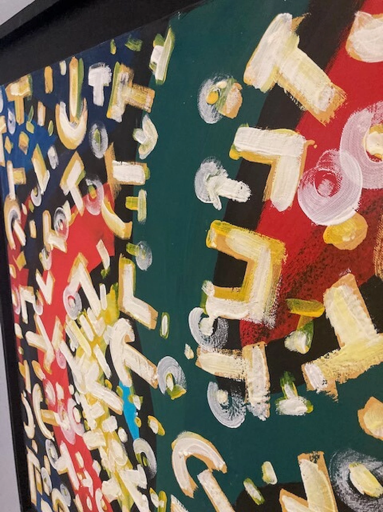 Acrylic enamel painting on canvas with black frame, early 20th century 9