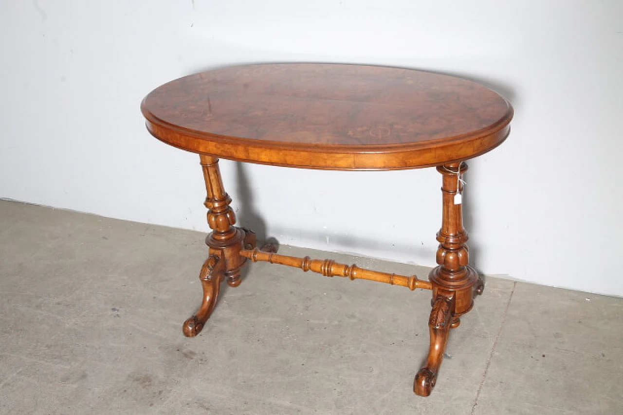 Walnut and burl coffee table with maple inlays, 19th century 7