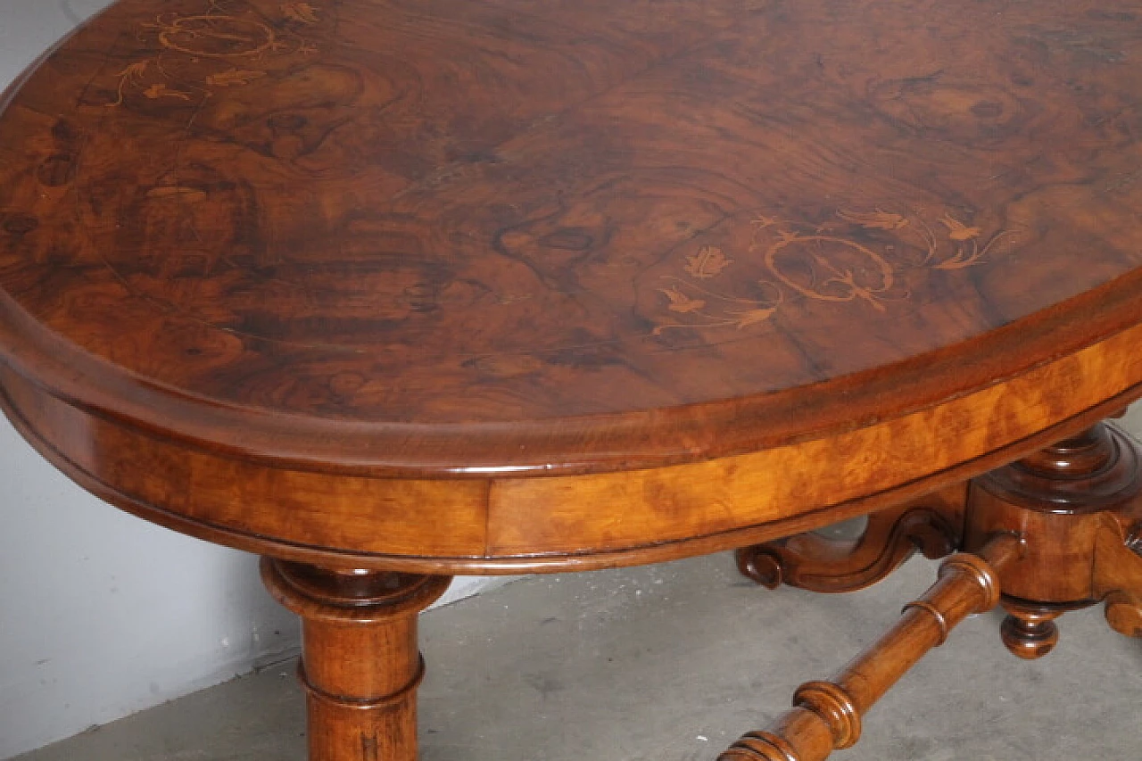 Walnut and burl coffee table with maple inlays, 19th century 9