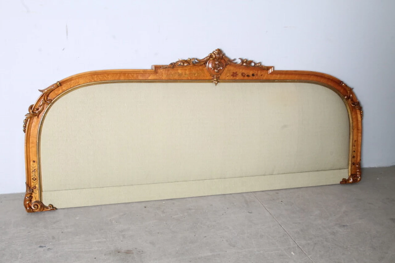 Napoleon III walnut and beige velvet headboard, late 19th century 1