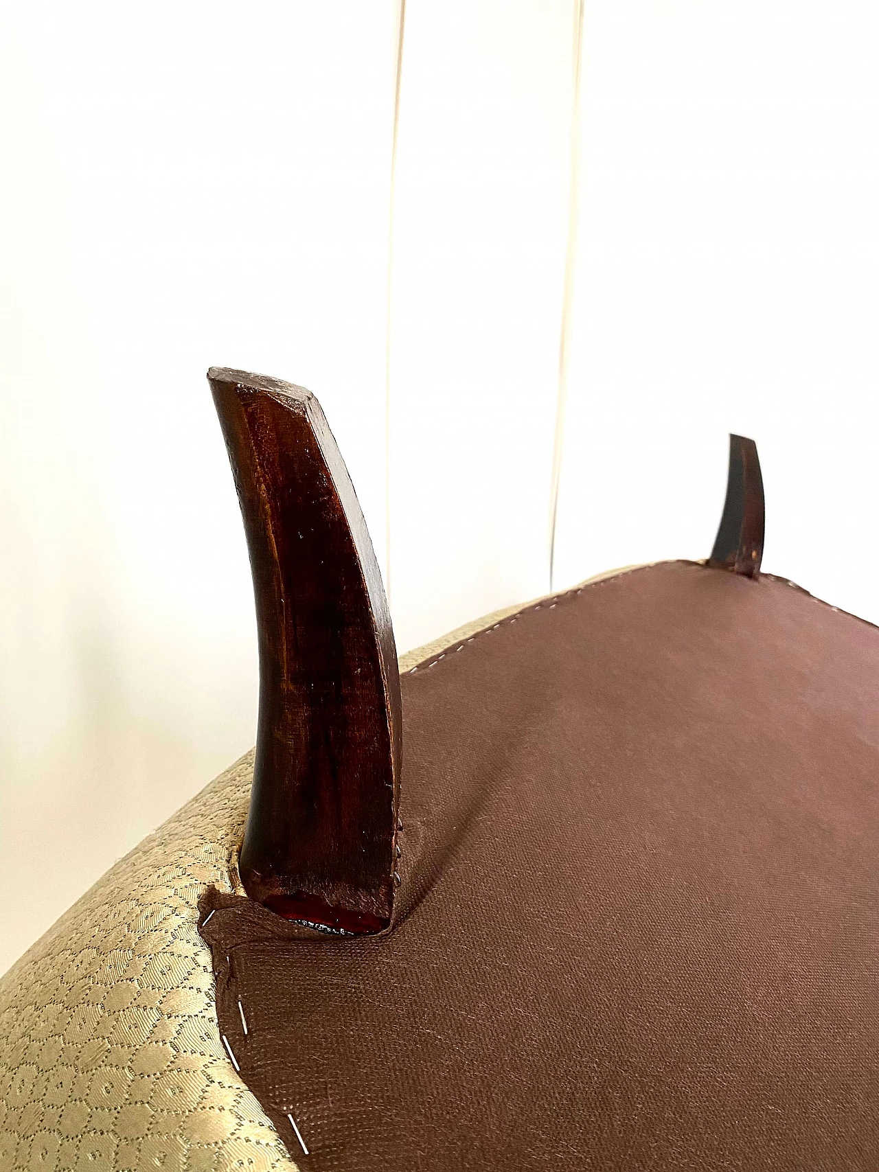 Pair of Art Deco armchairs, sofa and coffee table in solid walnut, 1930s 14