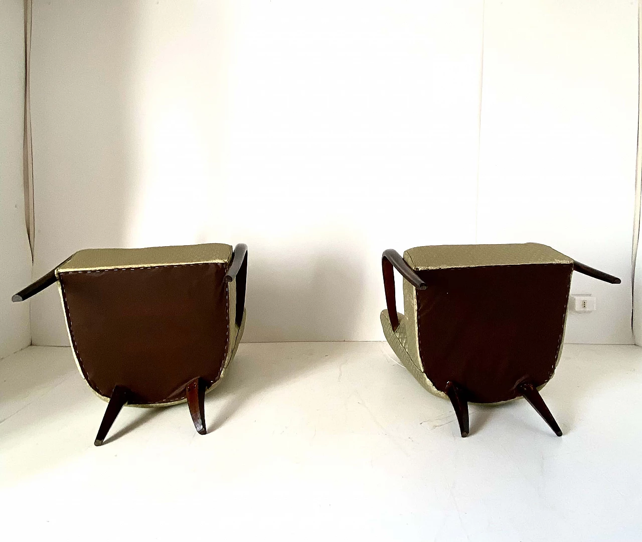 Pair of Art Deco armchairs, sofa and coffee table in solid walnut, 1930s 21