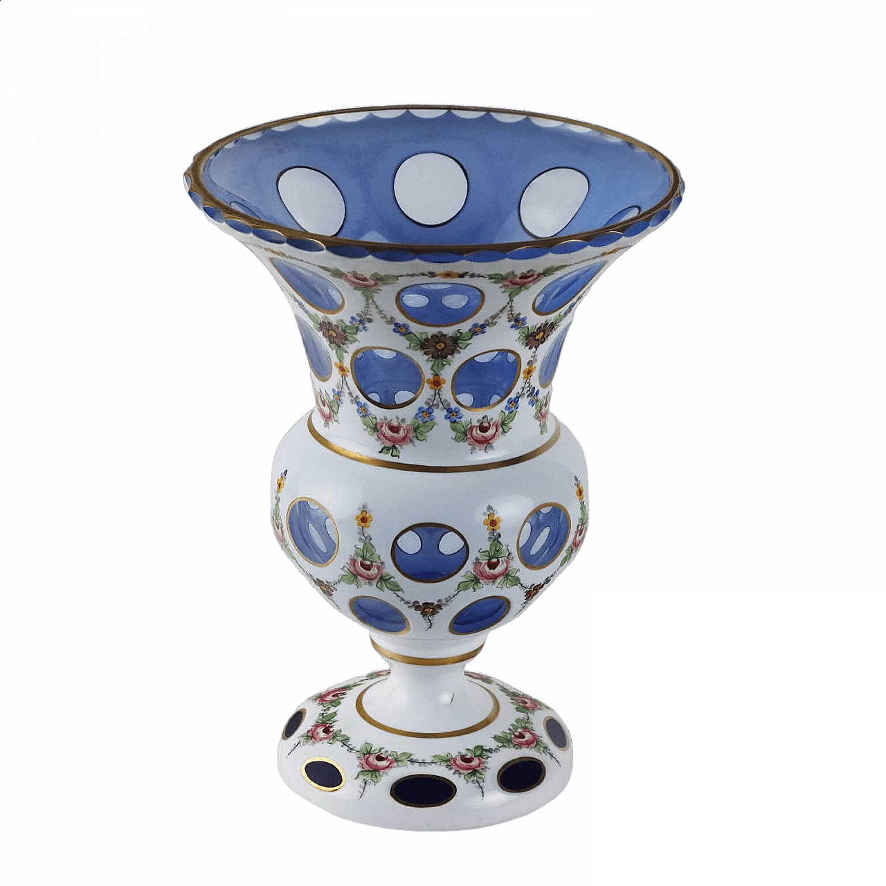 Vaso in cristallo di Boemia con decori policromi e dorati 9