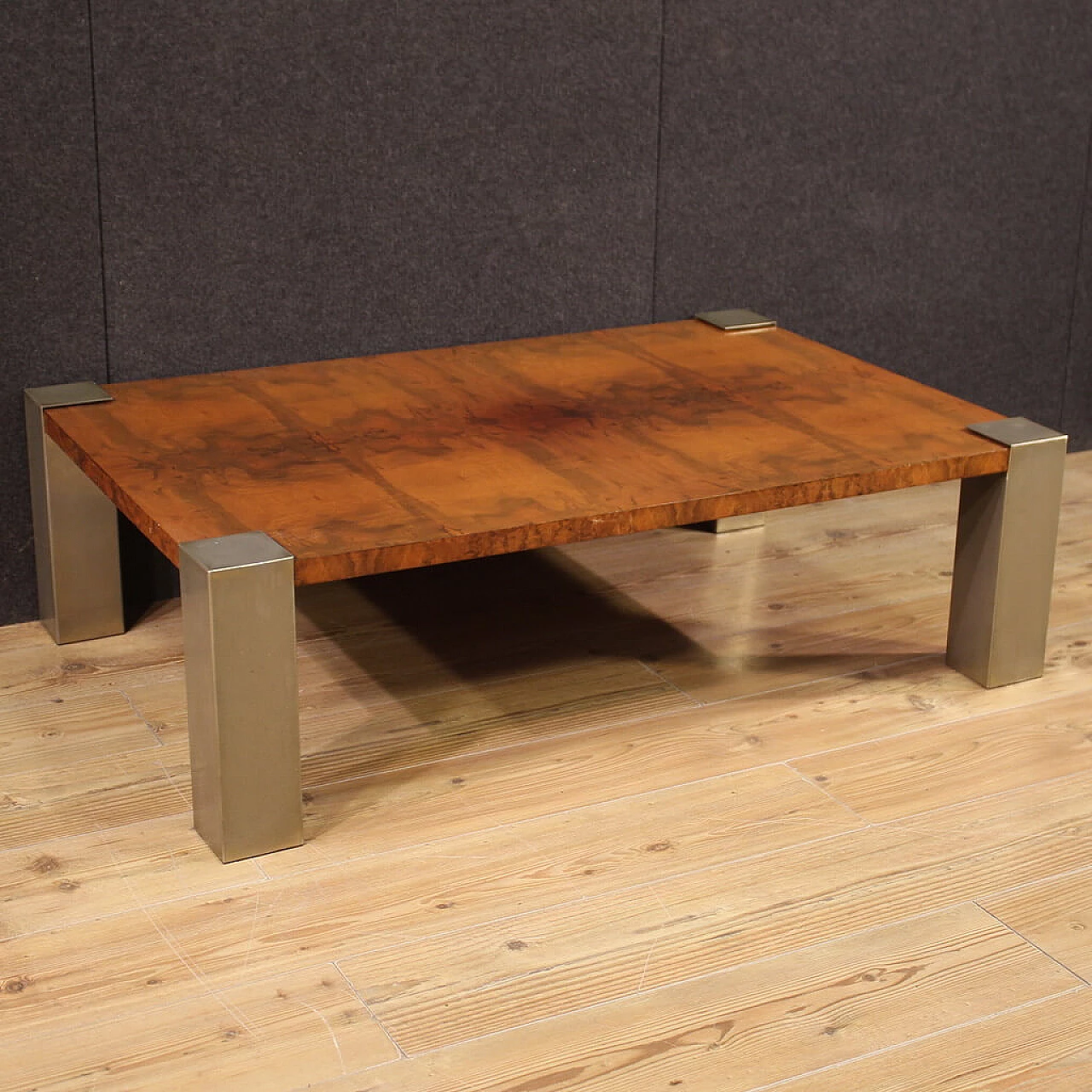 Coffee table with wooden top veneered in walnut with chromed metal legs, 1970s 1