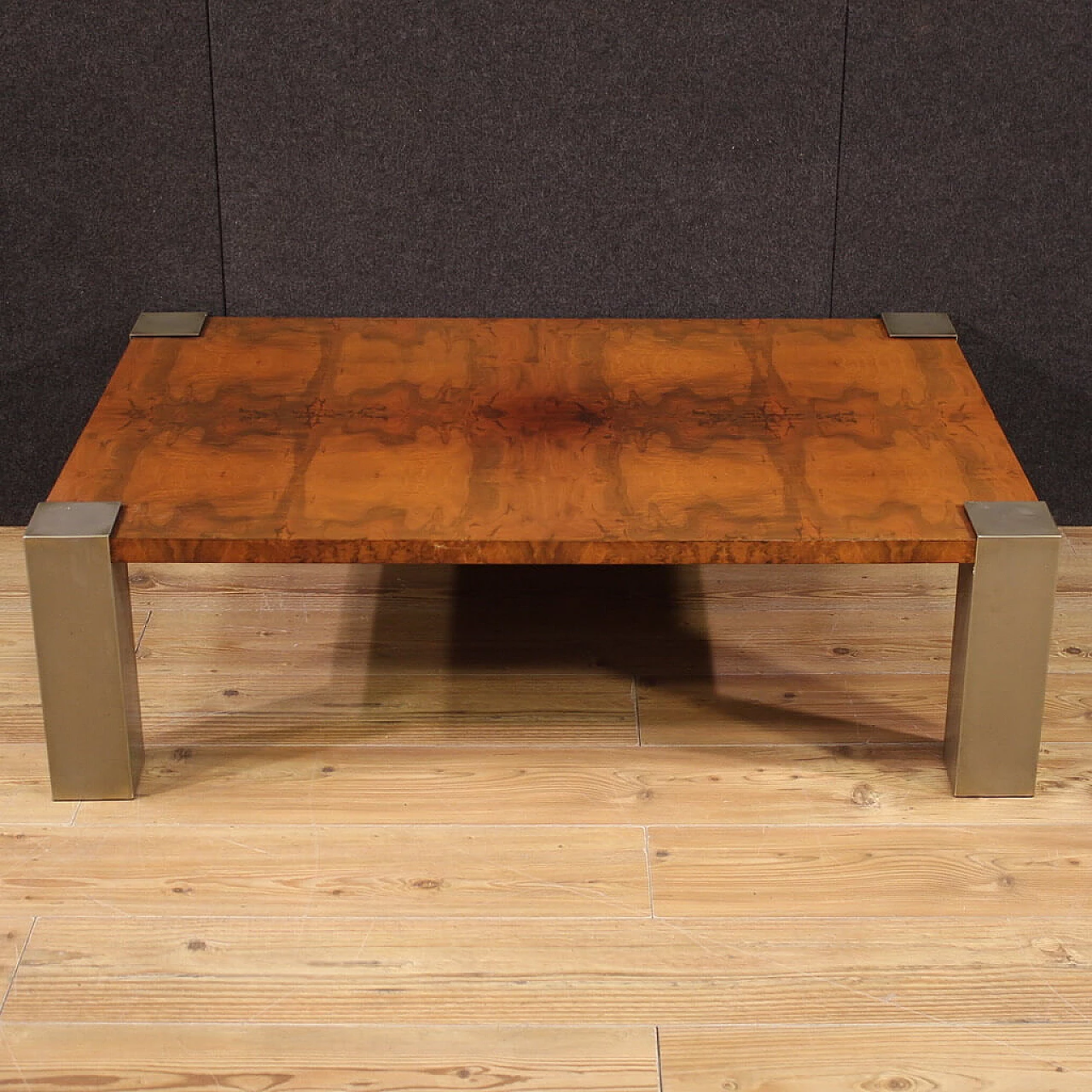 Coffee table with wooden top veneered in walnut with chromed metal legs, 1970s 3