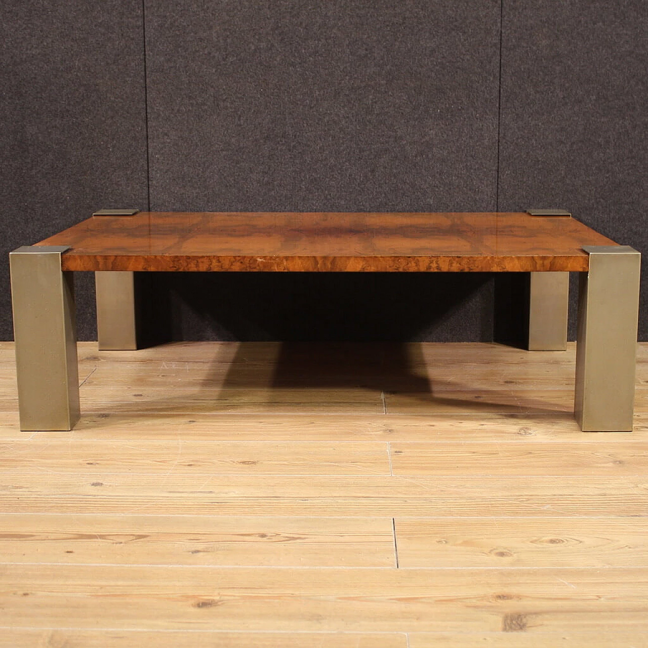 Coffee table with wooden top veneered in walnut with chromed metal legs, 1970s 4