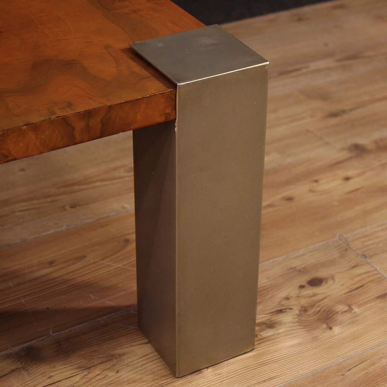 Coffee table with wooden top veneered in walnut with chromed metal legs, 1970s 6