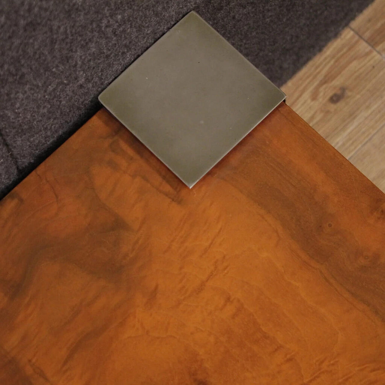 Coffee table with wooden top veneered in walnut with chromed metal legs, 1970s 8