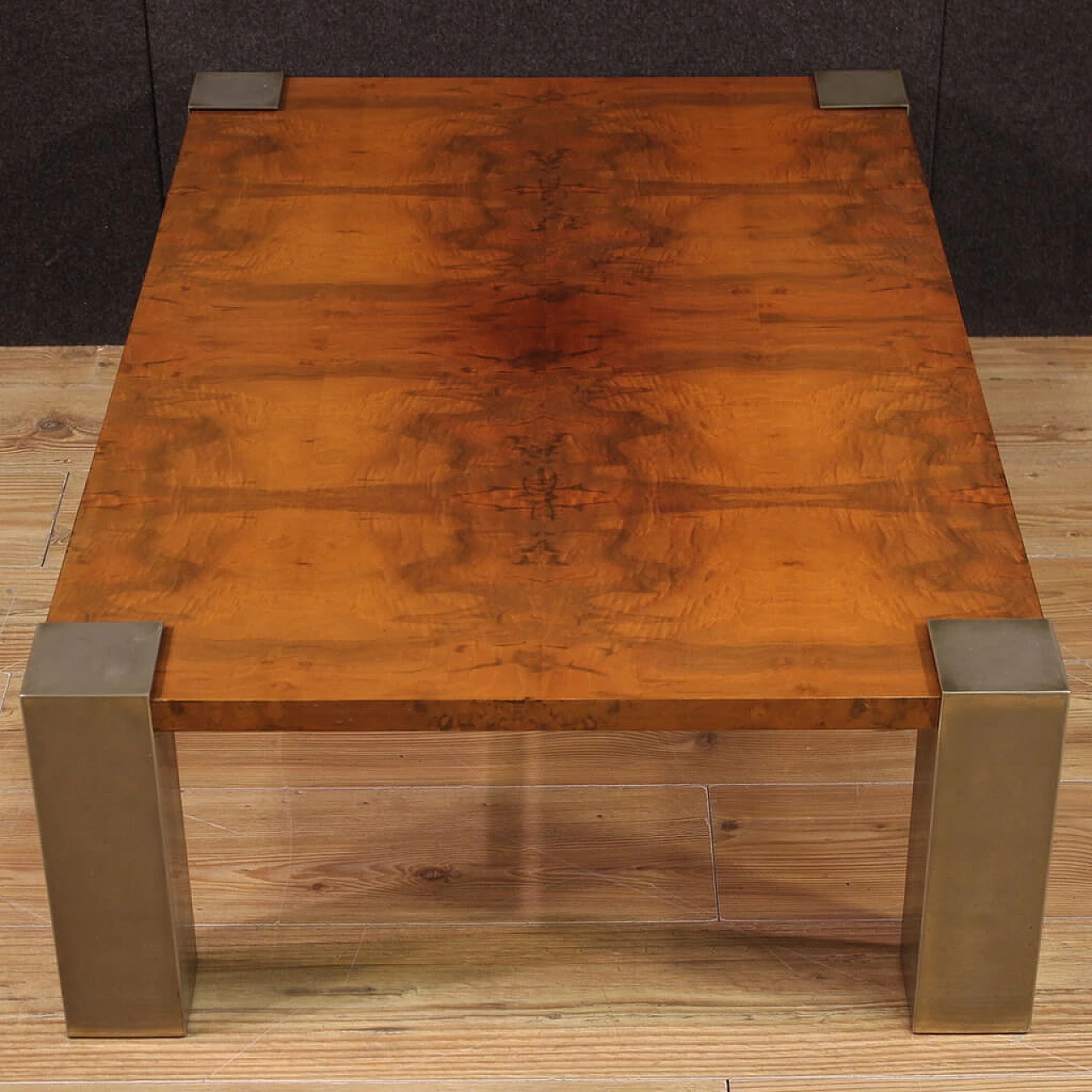 Coffee table with wooden top veneered in walnut with chromed metal legs, 1970s 9