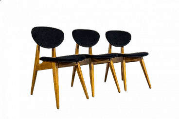 3 Chairs in beech and black fabric by Juliusz Kędziorek, 1960s