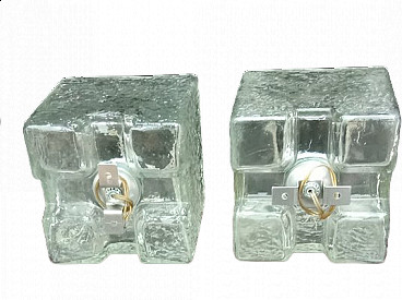 Pair of Murano glass cube ceiling lamps by Toni Zuccheri for Veart, 1970s