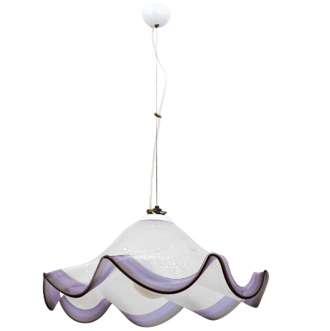 Lampada a sospensione in vetro di Murano con foglia d'argento, anni '70 1