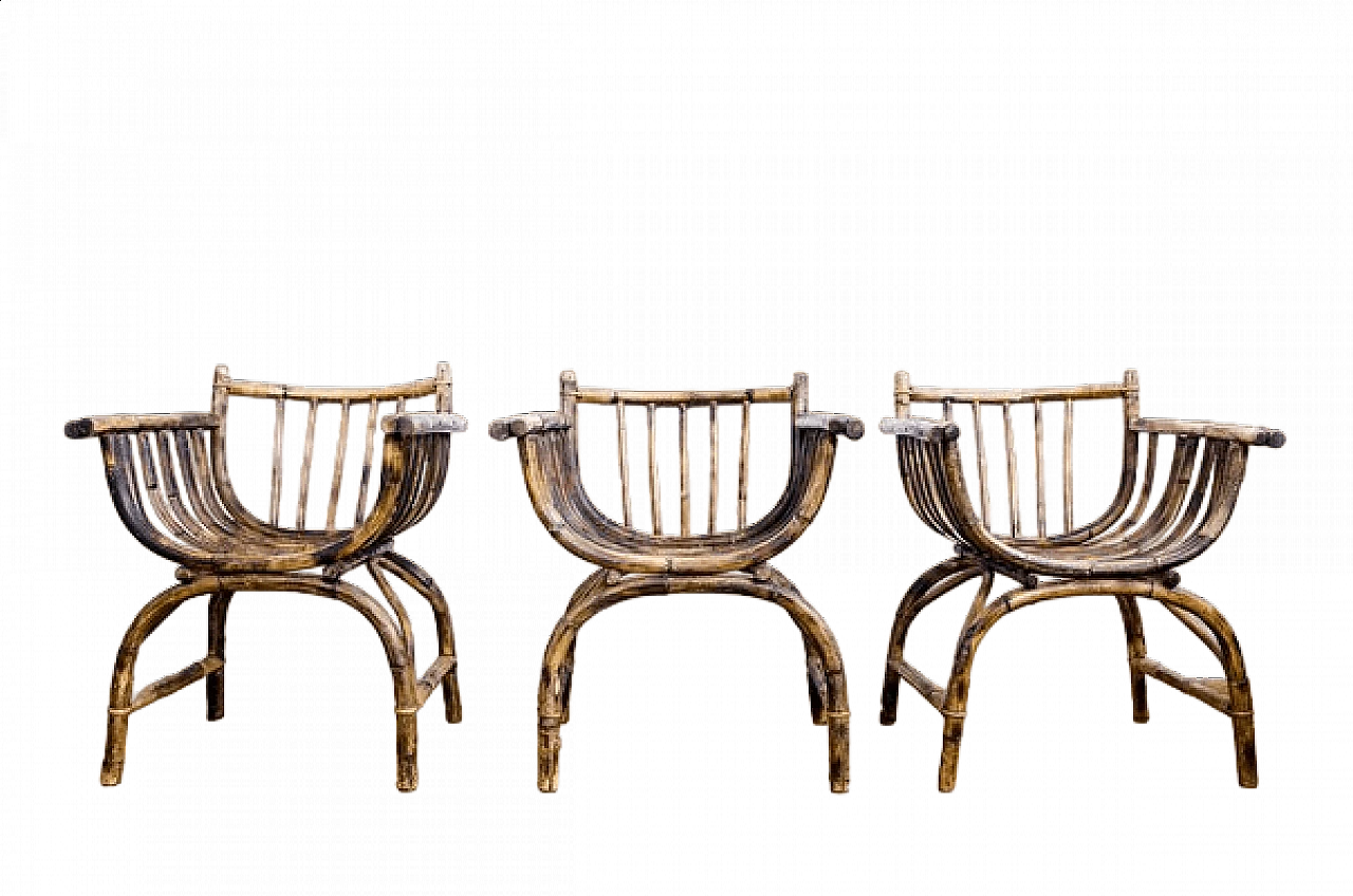 3 Poltrone Art Déco in vimini, anni '40 18