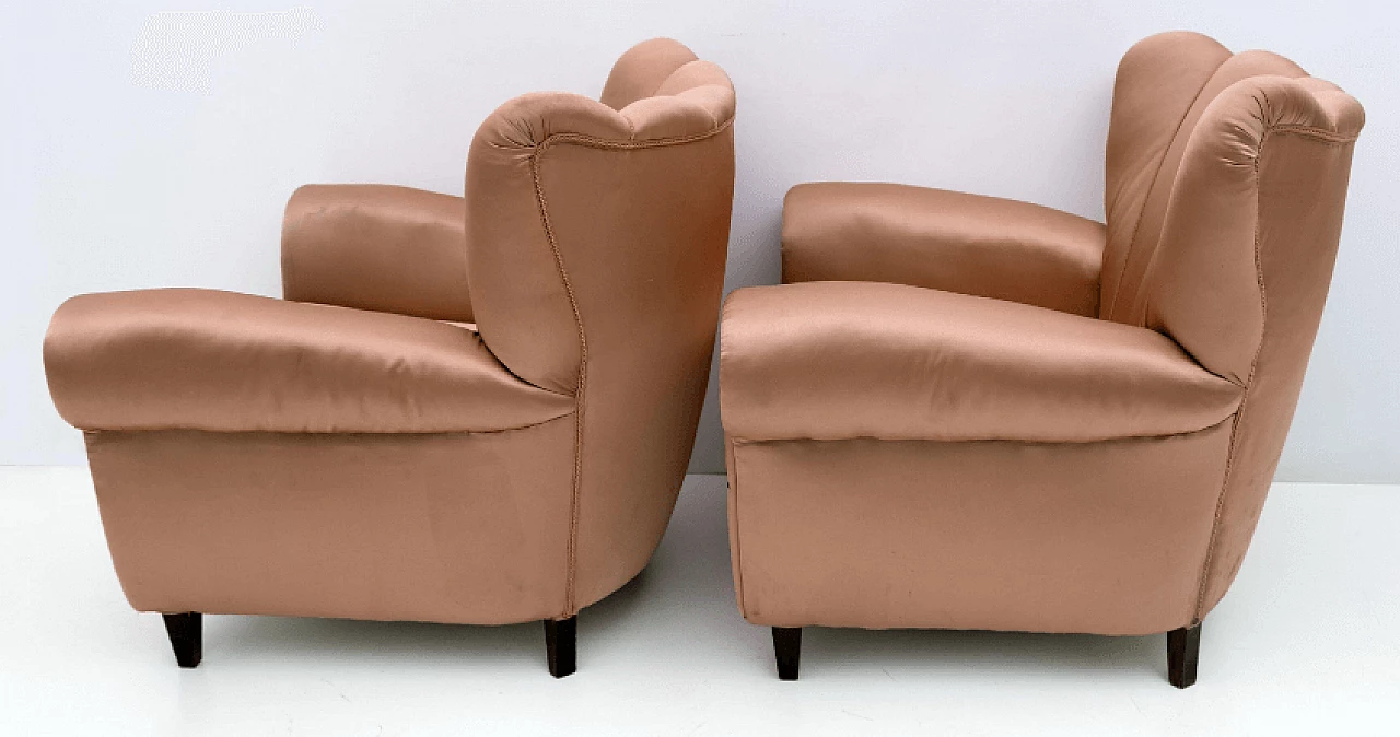 Pair of wood and satin armchairs in the style of Guglielmo Ulrich, 1950s 5