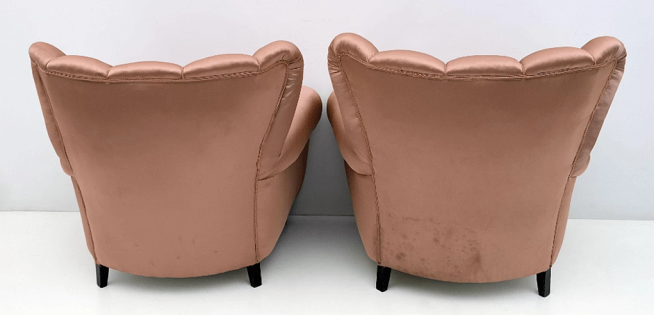 Pair of wood and satin armchairs in the style of Guglielmo Ulrich, 1950s 7